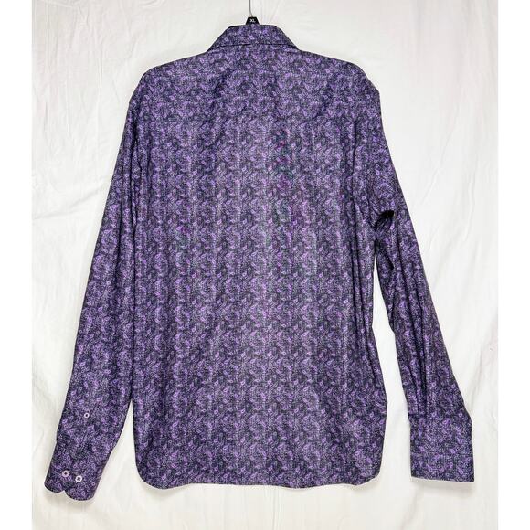 Visconti Black Shirt Mens XL Extra Large Purple Black Long Sleeve Button Up - Picture 3 of 8